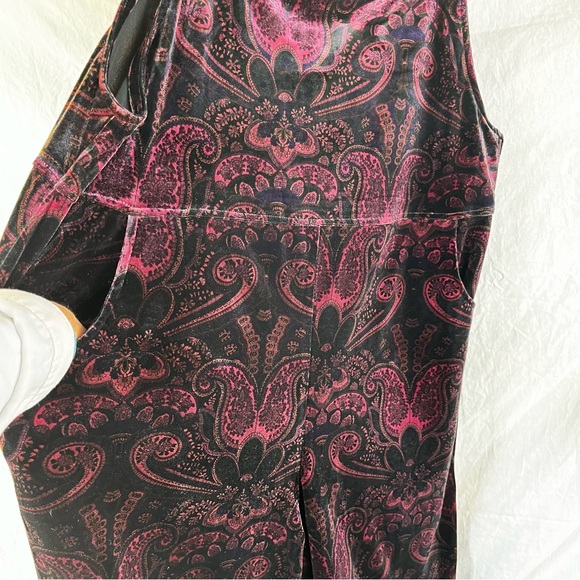 Vintage Velvet Paisley Purple Bib Overalls Coldwater Creek Women Large Jumpsuit - Picture 4 of 16